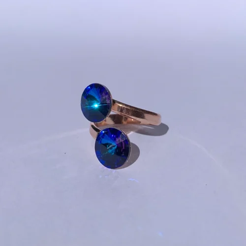 Gilded silver ring with 2 blue crystals "Mediterranean Breeze"