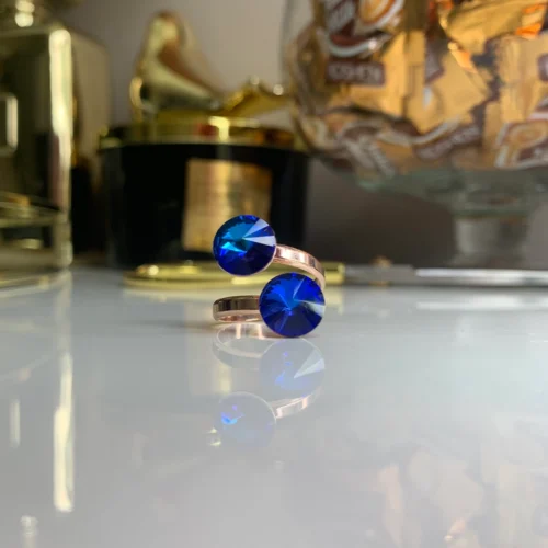 silver ring with 2 blue crystals "Mediterranean Breeze"