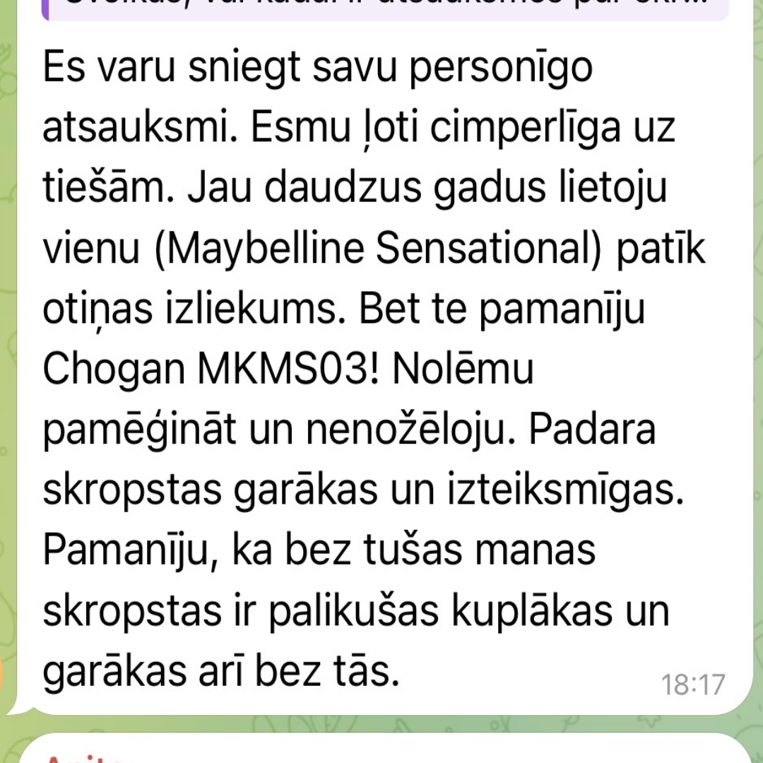 Atsauksme par Chogan skropstu tušu MKMS03