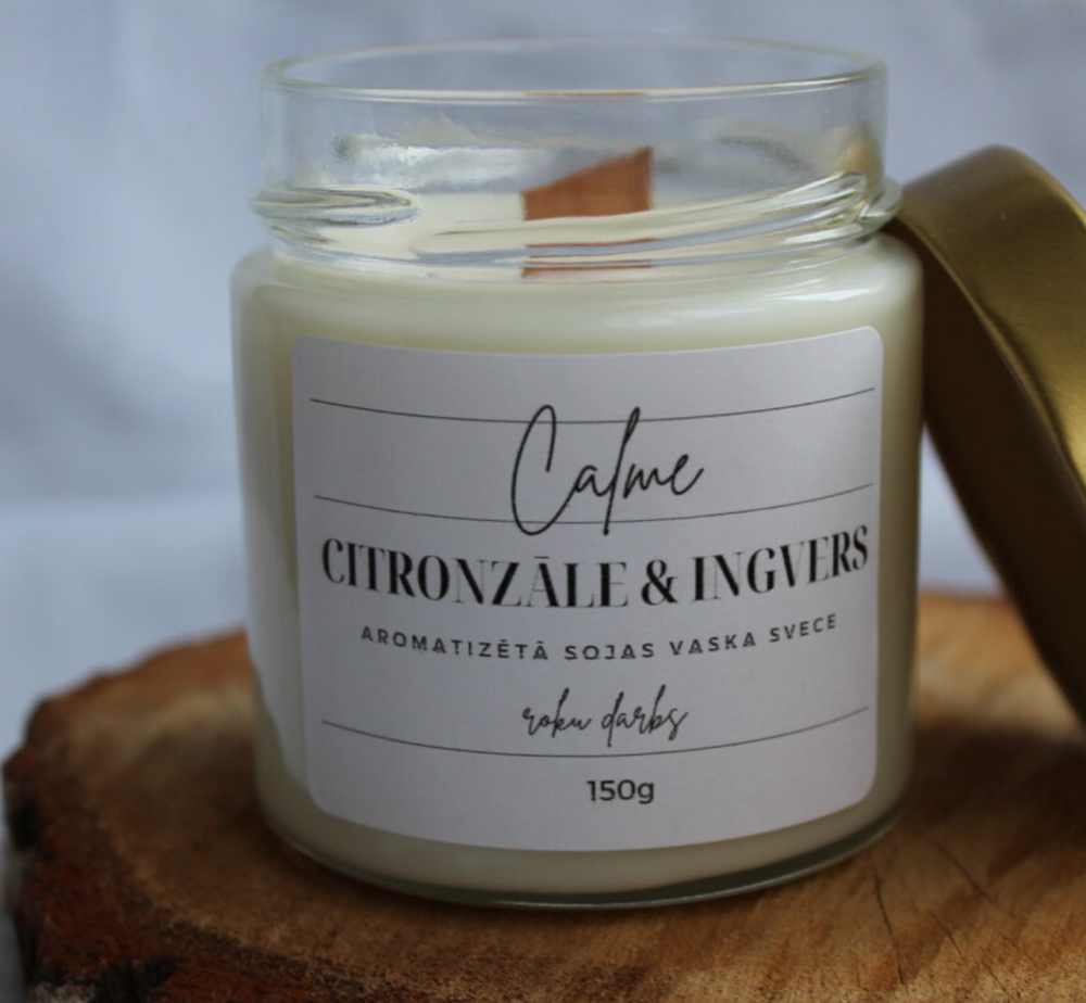 Dabīgā sojas vaska aromātiskā burciņsvece "Citronzāle un Ingvers" - Image 3