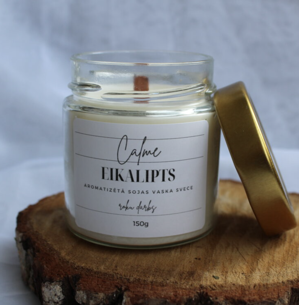 Aromātiskā dabīgā sojas vaska burciņsvece "Eikalipts" - Image 3