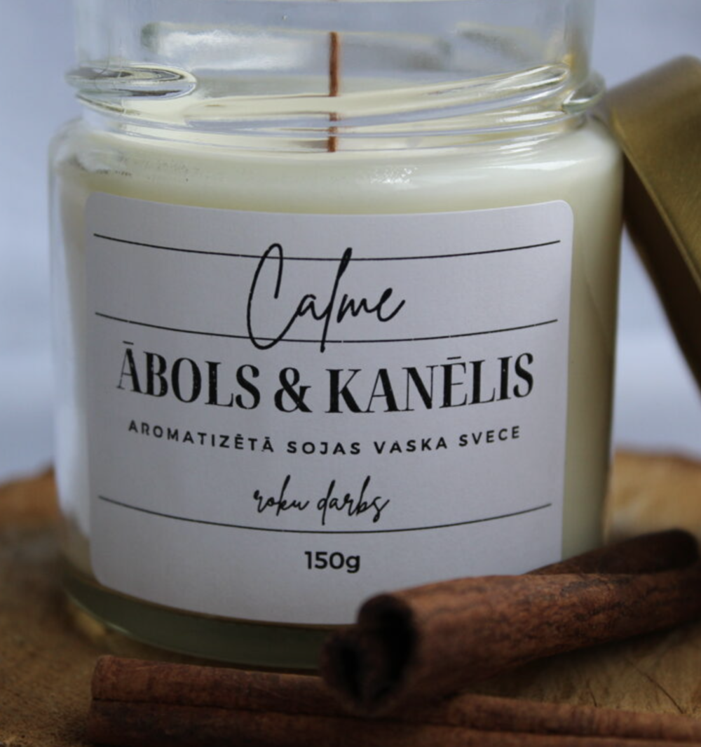Dabīgā sojas vaska aromātiskā burciņsvece "Ābols un kanēlis" - Image 3