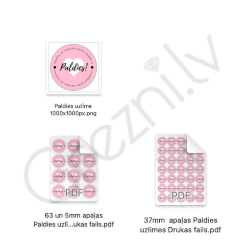 Apaļas uzlīmes "Paldies, ka atbalsti mazo uzņēmēju" PDF formātā 37mm un 63.5mm Uzlīmju šablons drukāšanai