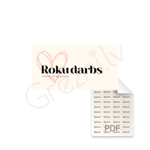 Taisnstūrveida uzlīmes "Roku darbs" PDF formātā 48,5x25,4mm Uzlīmju šablons drukāšanai