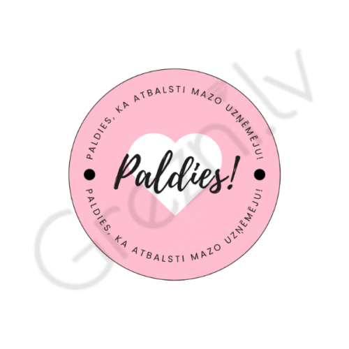 Apaļas uzlīmes "Paldies, ka atbalsti mazo uzņēmēju" PDF formātā 37mm un 63.5mm Uzlīmju šablons drukāšanai