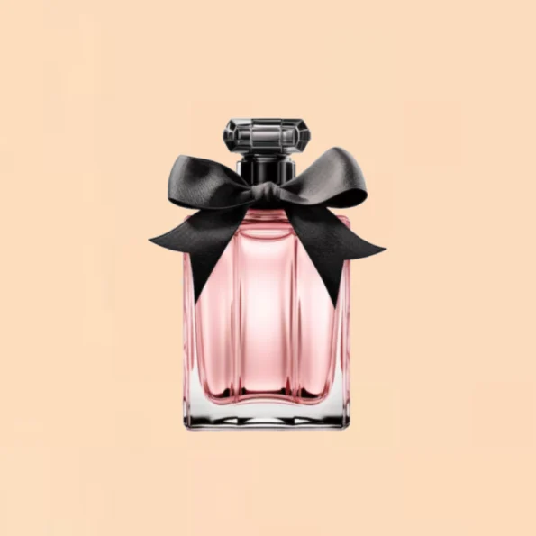 Perfume bottle with a black ribbon