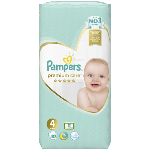 Pampers Premium Care #4 pamperi (9-14kg) 52gb