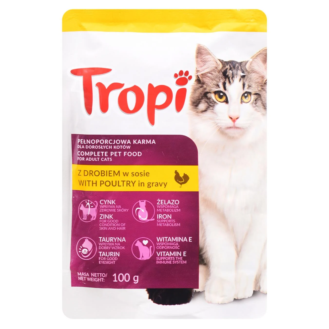 TROPI slapjā barība kaķiem ar mājputnu gaļu 100g