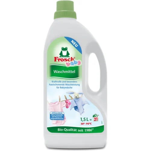 Frosch hipoalerģisks šķidrais veļas mazgāšanas līdzeklis zīdaiņu aģērba mazgāšanai 1.5L, 22x
