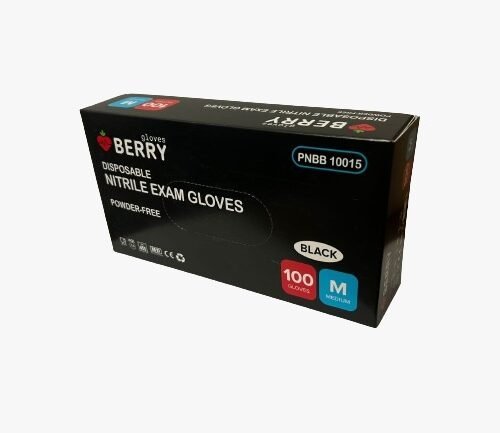 BERRY Nitrila cimdi, bez pūdera N100, M, melni 100gb