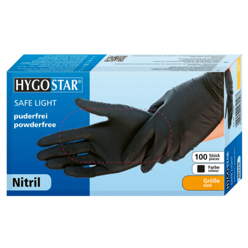HYGO STAR nitrila cimdi bez pūdera, melni, S/7 izmērs 100gab