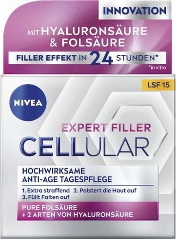 Nivea Expert Filler dienas krēms ar foliskābi un 2 veidu hialuronskābi pretnovecošanās efekta radīšanai, SPF15, 50ml