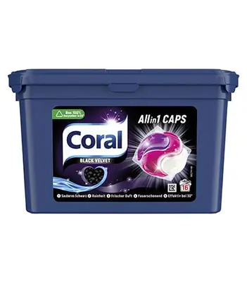 Coral Black Velvet 3in1 kapsulas melnas veļas mazgāšanai 16x
