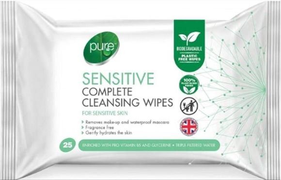 PURE Sensitive mitrās salvetes sejas ādas attīrīšanai 25gab