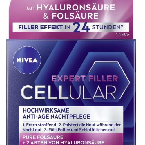 Nivea Expret Filler nakts krēms ar foliskābi un 2 veidu hialuronskābi pretnovecošanās efekta radīšanai 50ml