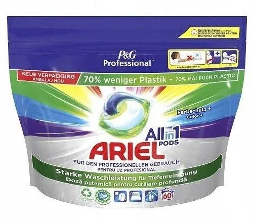 Ariel Professional Uni+ kapsulas krāsainas un baltas veļas mazgašanai 60gab