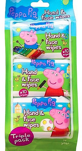 Peppa Pig roku un sejas mitrās salvetes 3x10 gab.