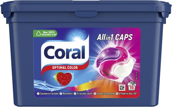 Coral Optimal Color veļas mazgāšanas kapsulas krāsainai veļai 16gab, 339g