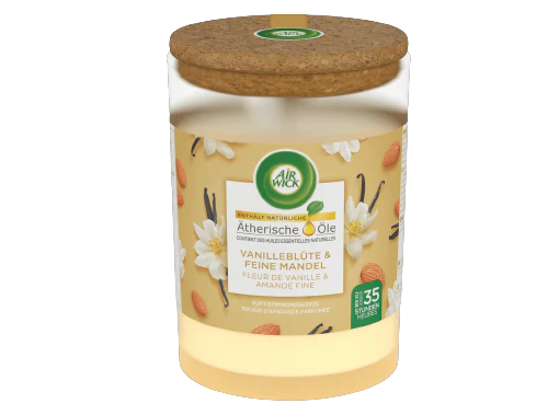 AIR WICK aromatizēta svece ar vaniļas un mandeļu aromātu 185g