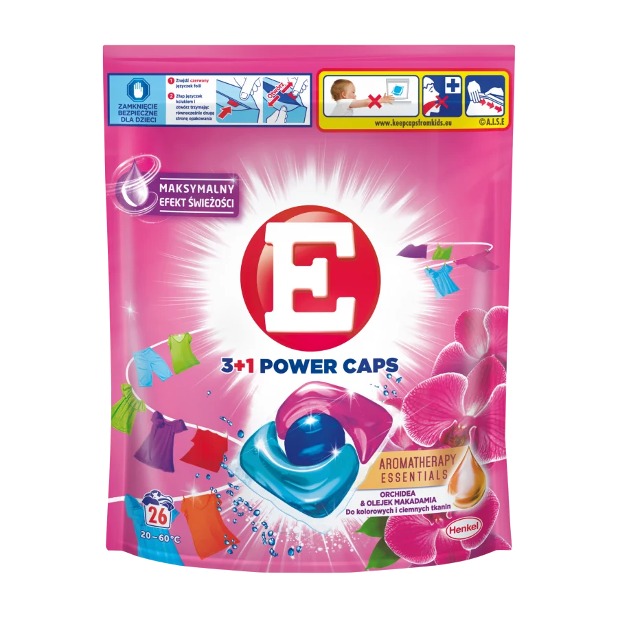 E 3in1 Color Orchidea veļas mazgāšanas kapsulas ar orhideju smaržu krāsainai veļai 26gab