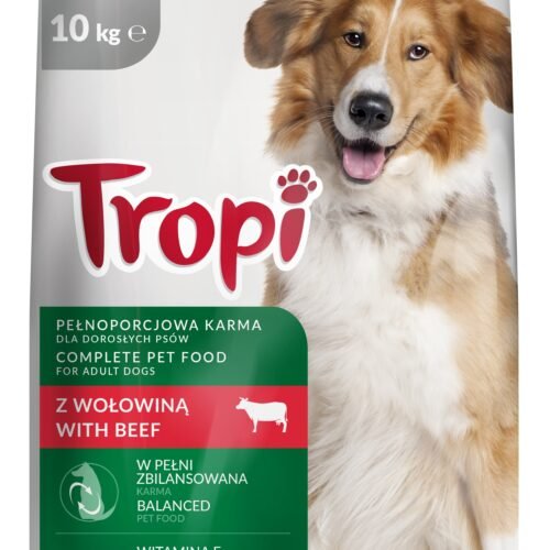 Tropi sausā barība ar liellopu suņiem 10kg