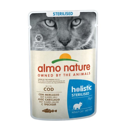 Almo Nature pilnvērtīga barība ar mencu sterilizētiem kaķiem 70g