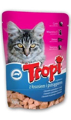 Tropi slapjā barība kaķiem - lasis un forele želejā 100g