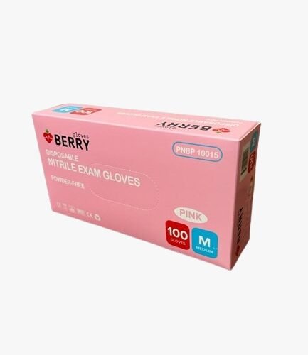 BERRY Nitrila cimdi bez pūdera N100, M, rozā 100 gb