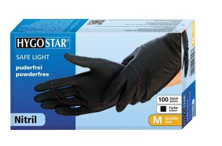 HUGO STAR Nitrila cimdi, bez pūdera, M, melni 100gb