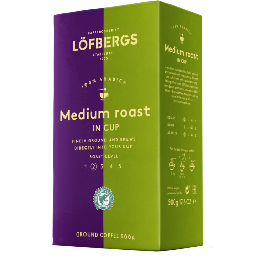 Lofbergs Medium Roast vidēja grauzdējuma malta kafija 500g