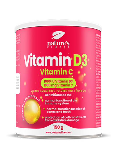 Nature's finest Vitamin D3 + Vitamin C. Augstas absorbcijas un dozācijas C un D3 vitamīns. Ar citronu garšu, bez cukura. 150g