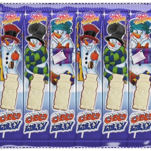 LOLLY CHOC COMPANY piena šokolādes sniegavīrs uz kociņa 5x15g TERMIŅŠ 01.08.2026.