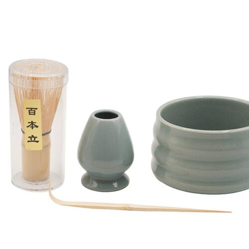 Glossy Blue Ribbed Matcha Tea Set # 93999