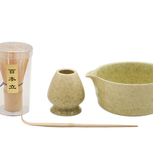 Speckled Green Matcha Tea Set with Spouted Bowl # 93998