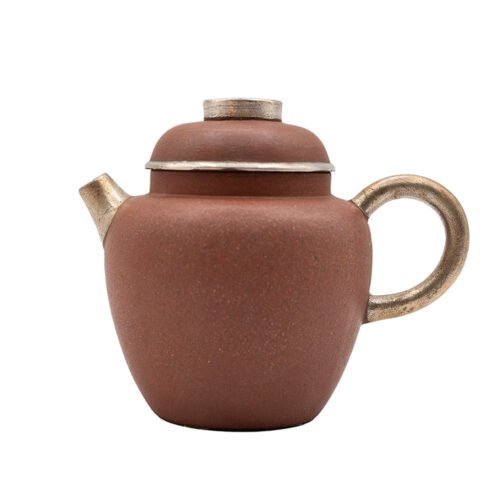 Pērļu formas sarkani glazēta tējkanna ar sudraba akcentiem # 94434, 135 ml