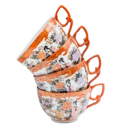 Vintage japāņu porcelāna krūzes, ar rokām apgleznotas # 93186