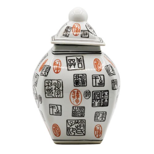 Ķīniešu porcelāna tējas caddy, tradicionālo rakstzīmju dekorācija # 93749