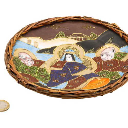 Satsuma japāņu ar rokām apgleznotas porcelāna šķīvis, dekorēts ar bambusu # 93752