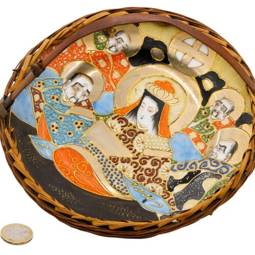 Satsuma japāņu ar rokām apgleznotas porcelāna šķīvis, dekorēts ar bambusu # 93753