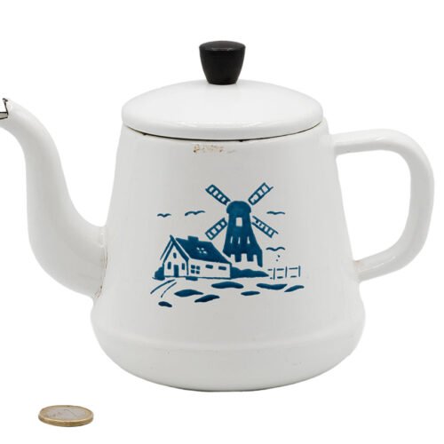 Holandiešu vējdzirnavu raksta vintage metāla tējkanna # 93799