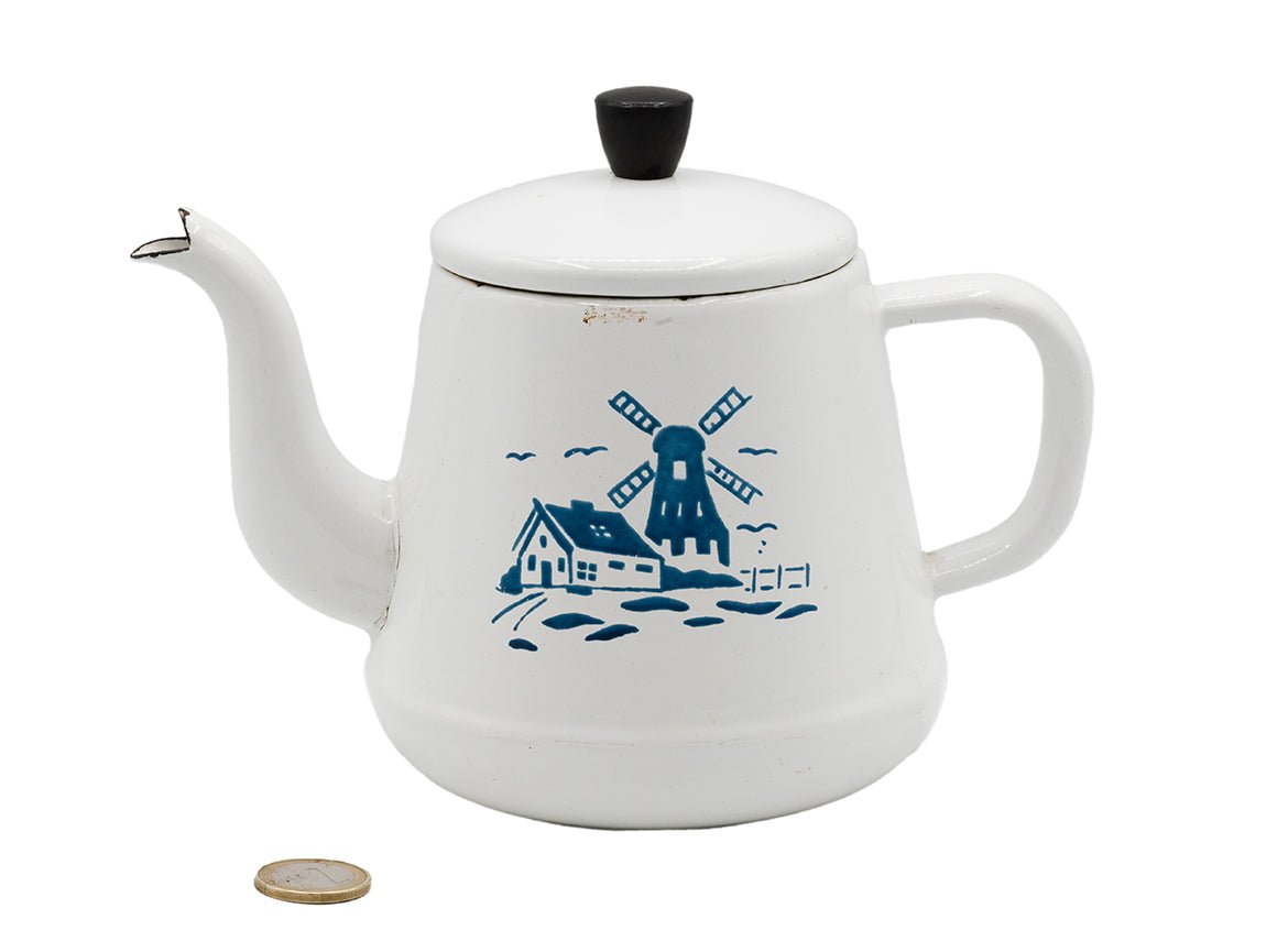 Holandiešu vējdzirnavu raksta vintage metāla tējkanna # 93799