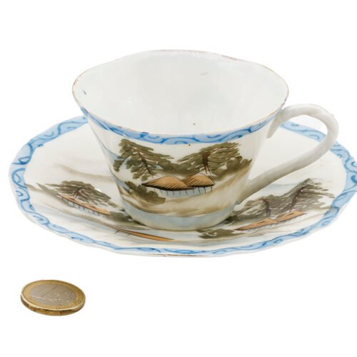 Japāņu olu čaumalu porcelāna tējas krūze ar apakštasīti # 93842