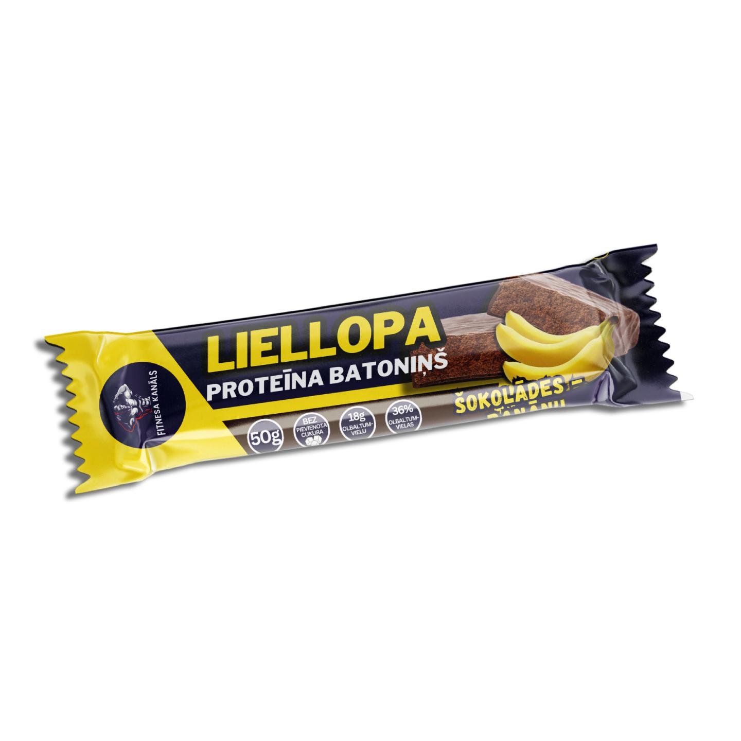 FITNESA KANĀLS Liellopa proteīna batoniņš ar šokolādes un banānu garšu 50g