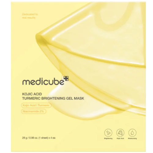 MEDICUBE Kojic Acid Turmeric Brightening Gel maska sejas ādai ar kojskābi un 2% niacinamīdu 28g