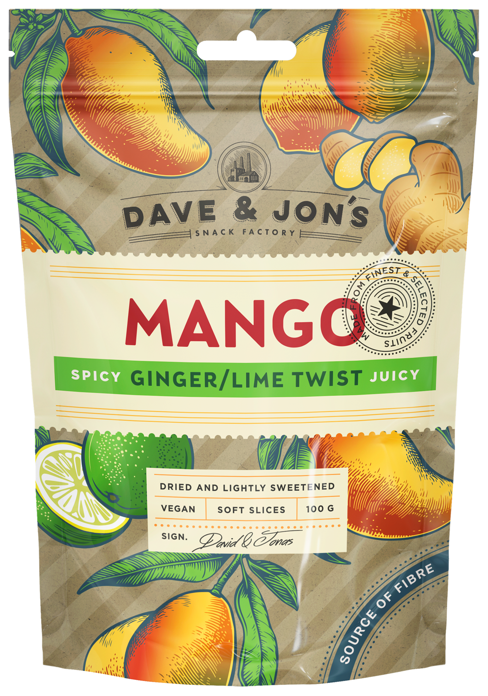 DAVE & JON'S Mango Ginger Lime twist, žāvēti 100g