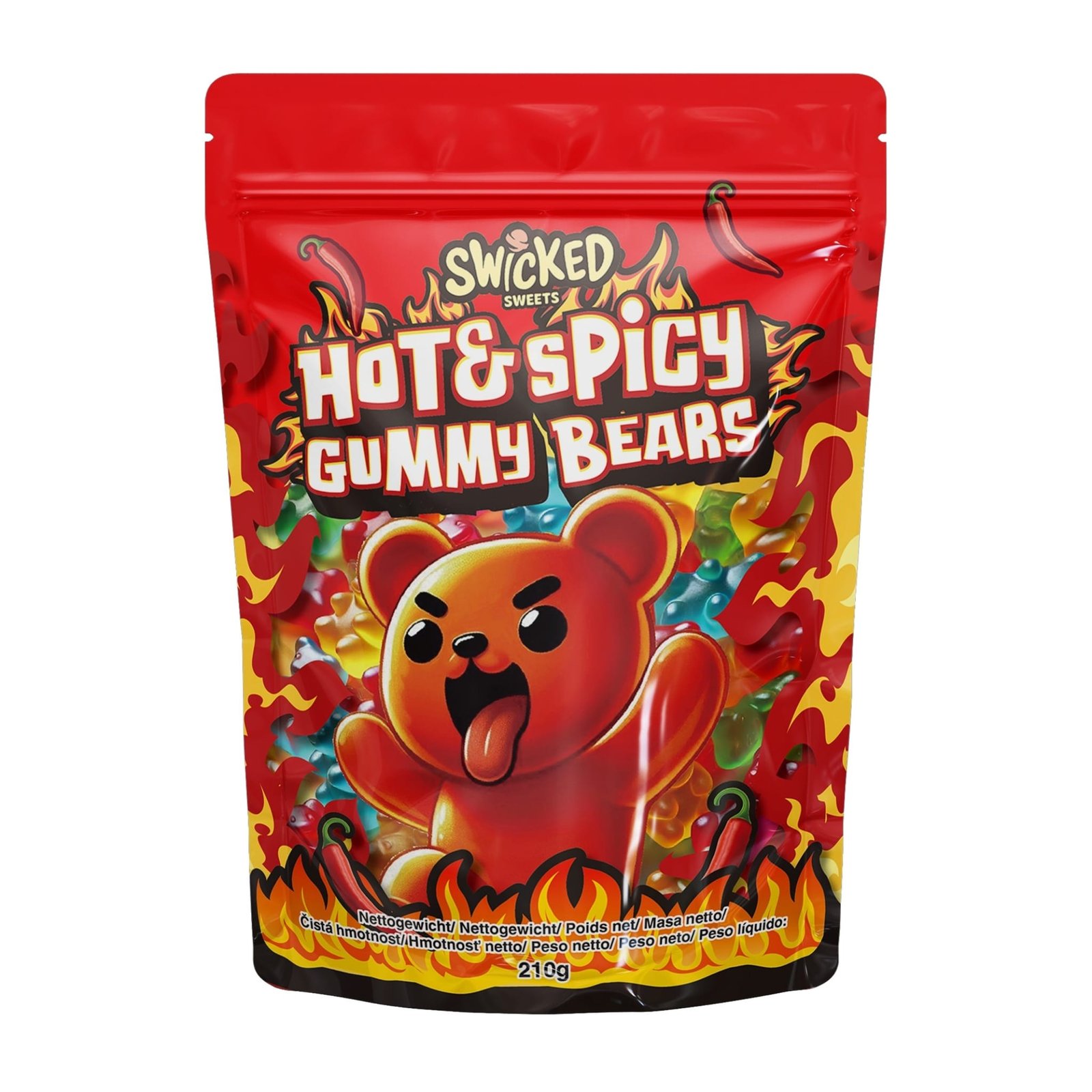 SWICKED Hot&Spicy Gummy Bears želejas konfektes 210g
