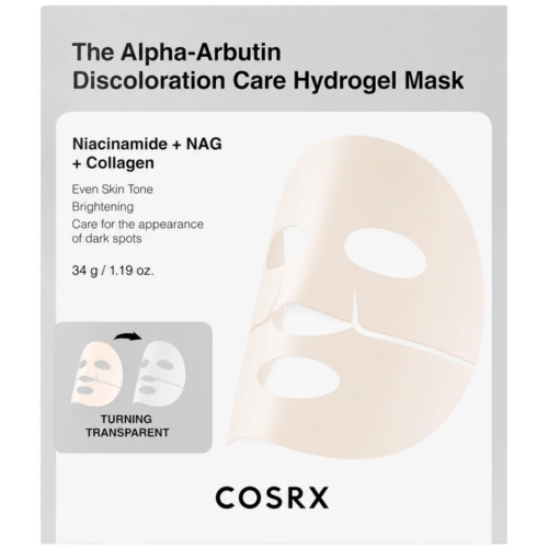 COSRX Arbutin Discoloration maska sejas ādai ar alfa-arbutīnu, niacinamīdu un kolagēnu 34g