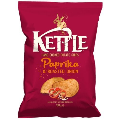 KETTLE Paprika & Roasted Onion kartupeļu čipsi 130g