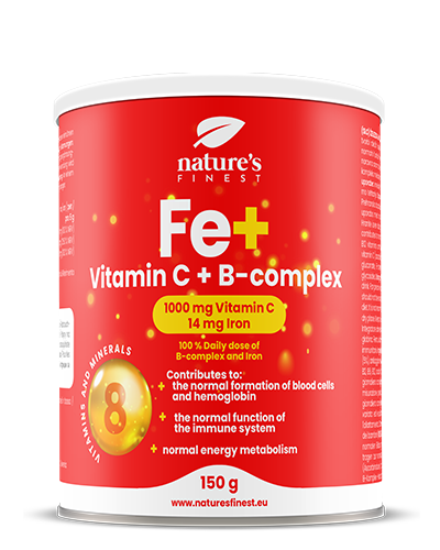 Nature's finest Iron + B-komplex+vitamin C. Augstas absorbcijas dzels glukonāta, C un B grupas vitmaīnu komplekss. Bez cukura. 150g