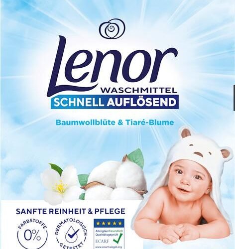 LENOR Sensitive veļas pulveris ar kokvilnas ziedu un gardēniju aromātu (23x) 1,265kg